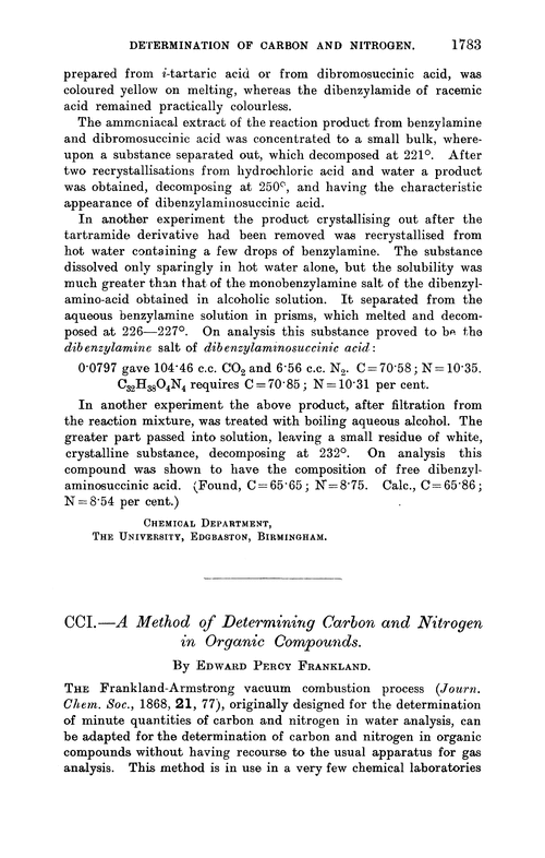 CCI.—A method of determining carbon and nitrogen in organic compounds