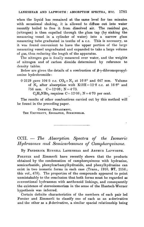 CCII.—The absorption spectra of the isomeric hydrazones and semicarbazones of camphorquinone