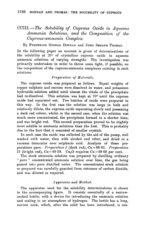 CCIII.—The solubility of cuprous oxide in aqueous ammonia solutions, and the composition of the cuprous-ammonia complex