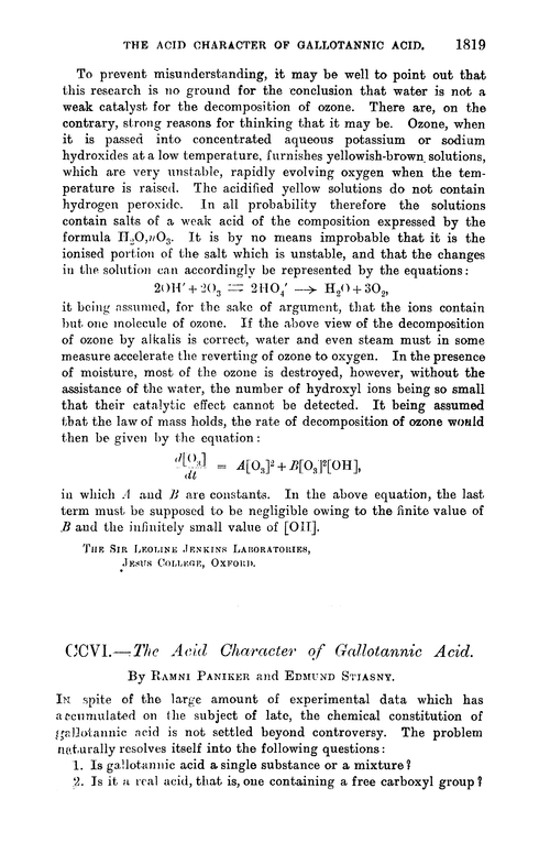 CCVI.—The acid character of gallotannic acid