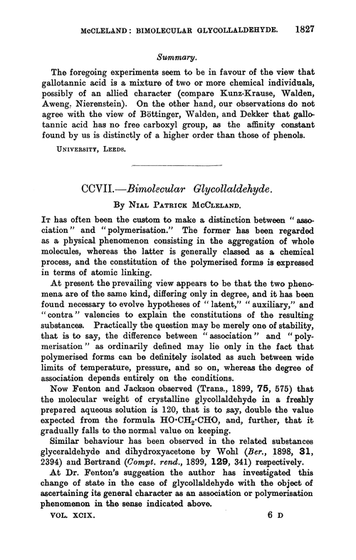 CCVII.—Bimolecular glycollaldehyde