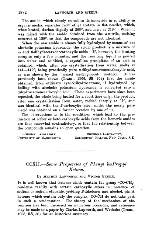 CCXII.—Some properties of phenyl isopropyl ketone