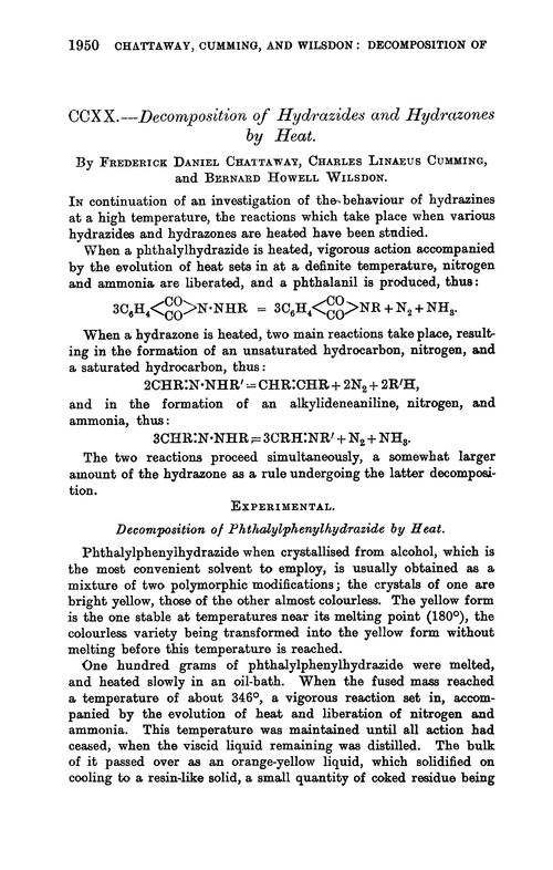 CCXX.—Decomposition of hydrazides and hydrazones by heat