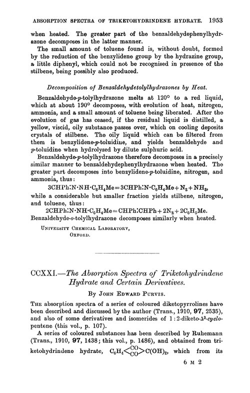 CCXXI.—The absorption spectra of triketohydrindene hydrate and certain derivatives