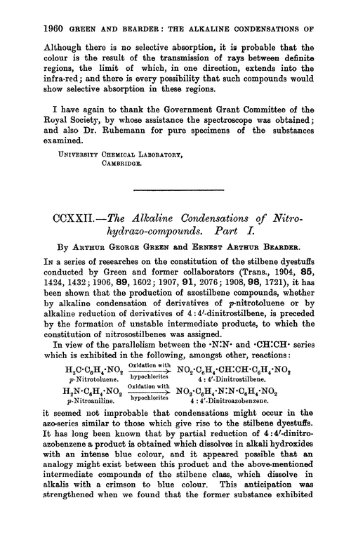 CCXXII.—The alkaline condensations of nitrohydrazo–compounds. Part I