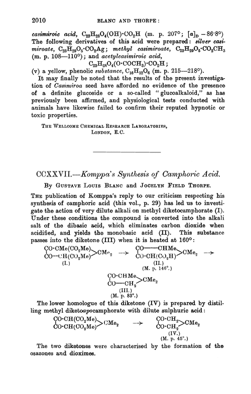 CCXXVII.—Komppa's synthesis of camphoric acid