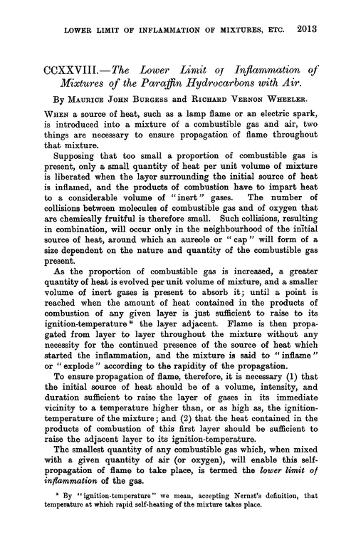 CCXXVIII.—The lower limit of inflammation of mixtures of the paraffin hydrocarbons with air