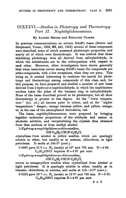CCXXXVI.—Studies in phototropy and thermotropy. Part II. Naphthylideneamines