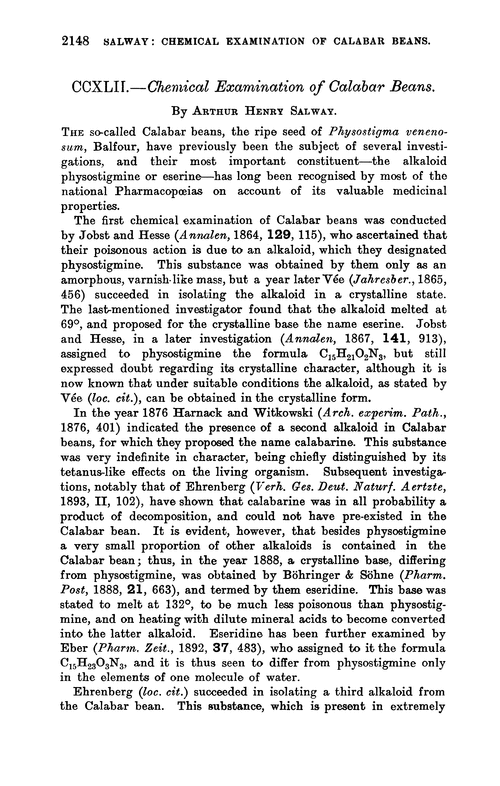 CCXLII.—Chemical examination of Calabar beans