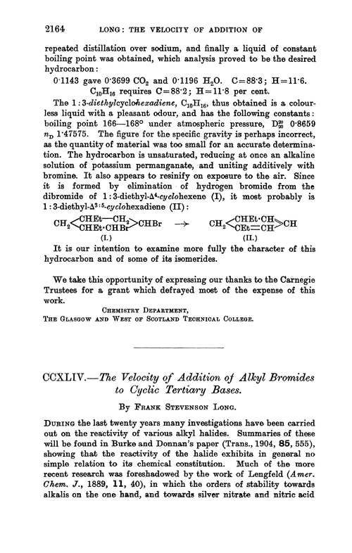 CCXLIV.—The velocity of addition of alkyl bromides to cyclic tertiary bases