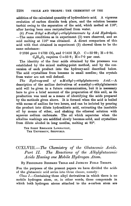 CCXLVIII.—The chemistry of the glutaconic acids. Part II. The reactions of the alkylglutaconic acids having one mobile hydrogen atom