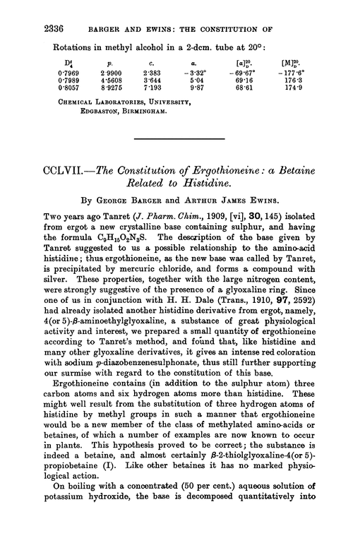 CCLVII.—The constitution of ergothioneine: a betaine related to histidine