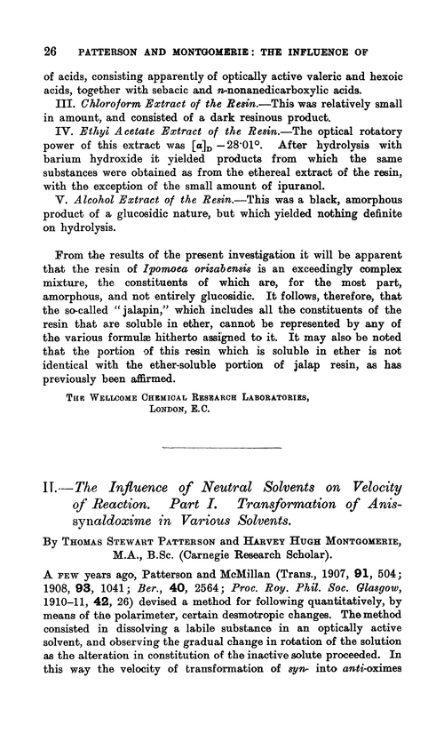 II.—The influence of neutral solvents on velocity of reaction. Part I. Transformation of anissynaldoxime in various solvents