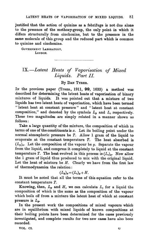 IX.—Latent heats of vaporisation of mixed liquids. Part II