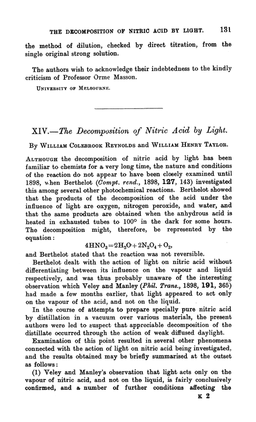 XIV.—The decomposition of nitric acid by light