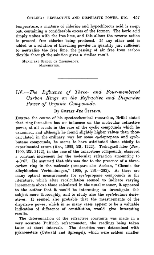 LV.—The influence of three- and four-membered carbon rings on the refractive and dispersive power of organic compounds