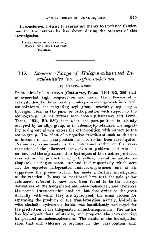 LIX.—Isomeric change of halogen-substituted diacylanilides into acylaminoketones