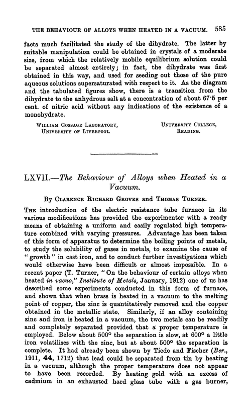 LXVII.—The behaviour of alloys when heated in a vacuum