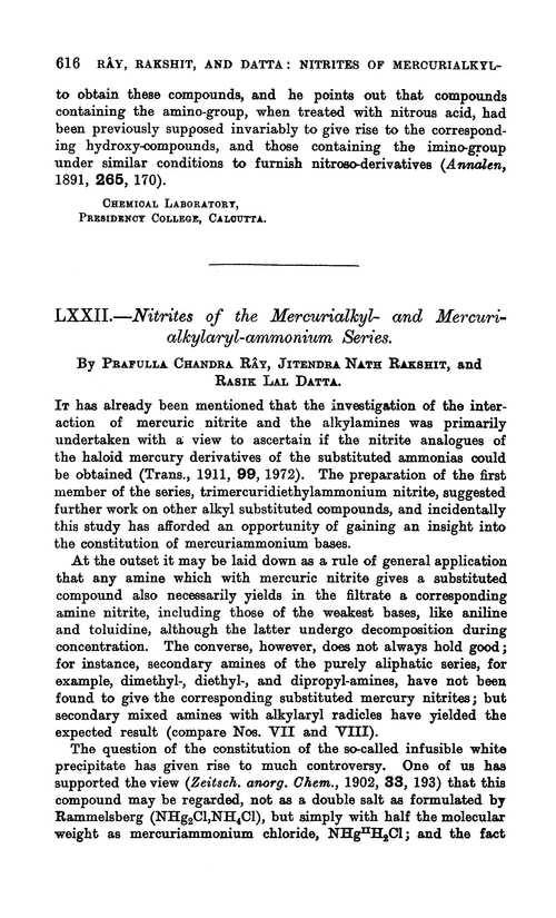 LXXII.—Nitrites of the mercurialkyl- and mercurialkylaryl-ammonium series