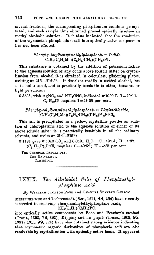LXXIX.—The alkaloidal salts of phenylmethylphosphinic acid
