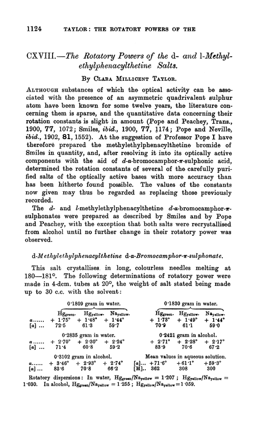 CXVIII.—The rotatory powers of the d-and l-methylethylphenacylthetine salts