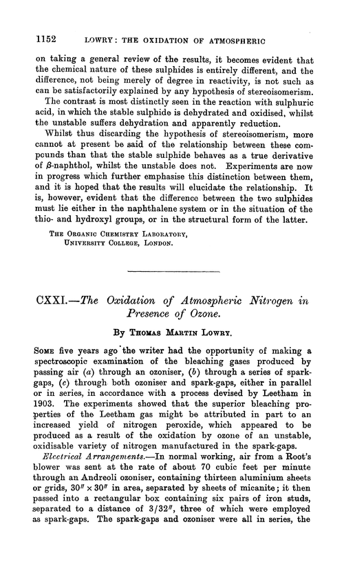 CXXI.—The oxidation of atmospheric nitrogen in presence of ozone