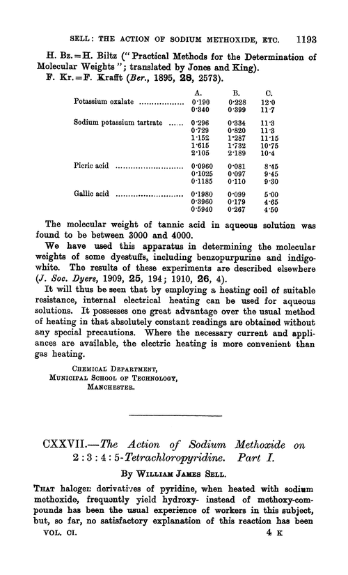 CXXVII.—The action of sodium methoxide on 2 : 3 : 4 : 5-tetrachloropyridine. Part I