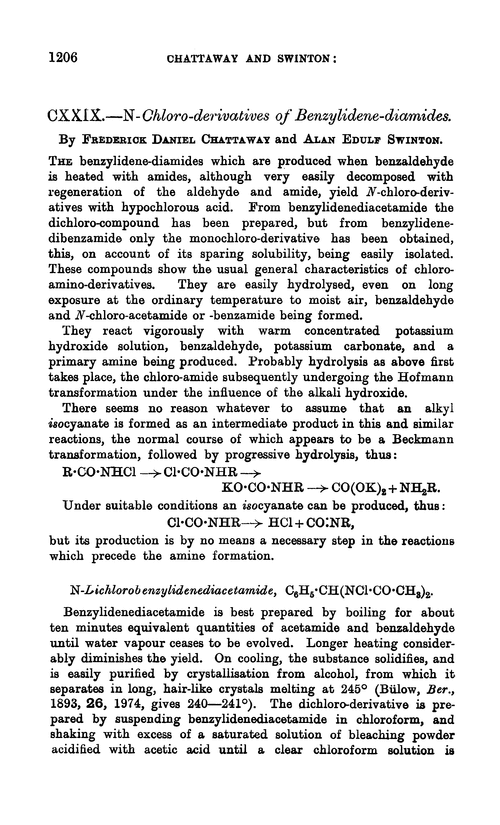 CXXIX.—N-chloro-derivatives of benzylidene-diamides
