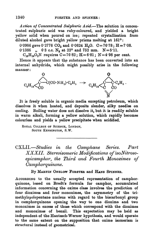 CXLII.—Studies in the camphane series. Part XXXII. Stereoisomeric modifications of isonitrosoepicamphor, the third and fourth monoximes of camphorquinone