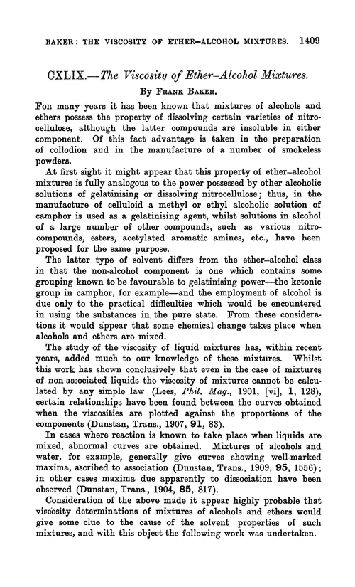 CXLIX.—The viscosity of ether–alcohol mixtures
