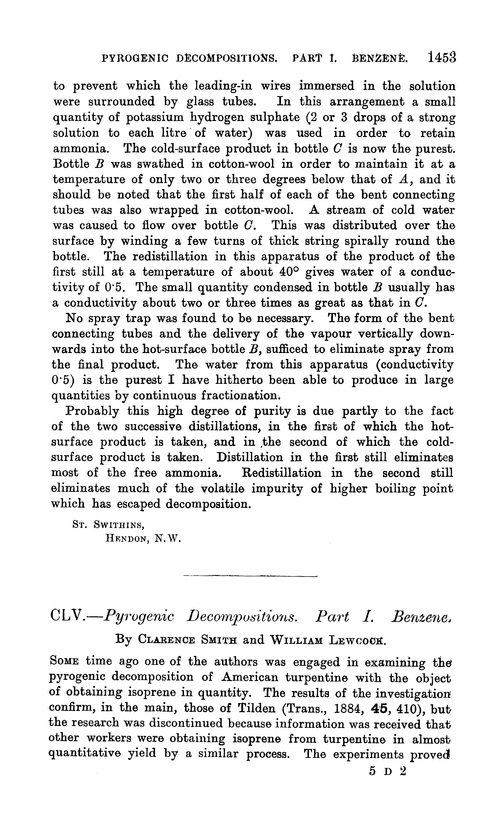 CLV.—Pyrogenic decompositions. Part I. Benzene