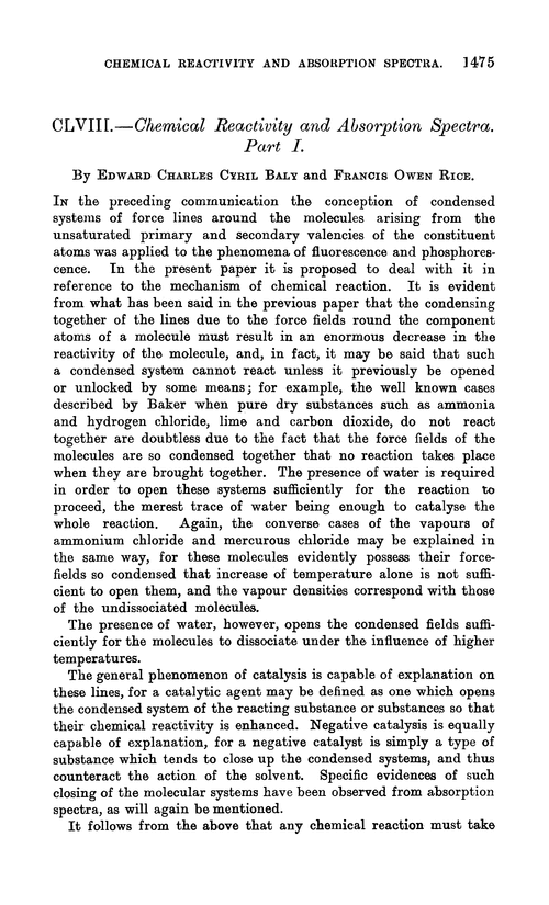 CLVIII.—Chemical reactivity and absorption spectra. Part I