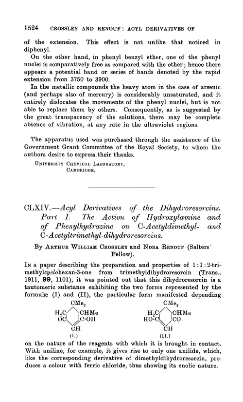 CLXIV.—Acyl derivatives of the dihydroresorcins. Part I. The action of hydroxylamine and of phenylhydrazine on C-acetyldimethyl- and C-acetyltrimethyl-dihydroresorcins