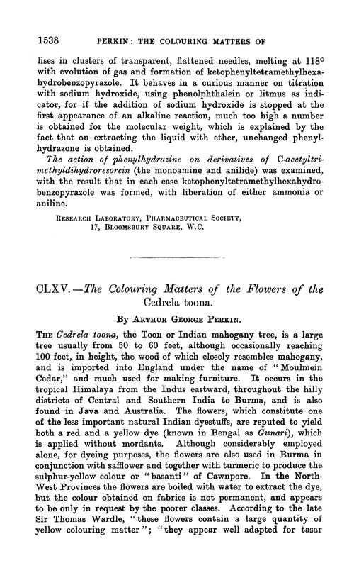 CLXV.—The colouring matters of the flowers of the Cedrela toona