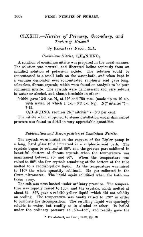 CLXXIII.—Nitrites of primary, secondary, and tertiary bases