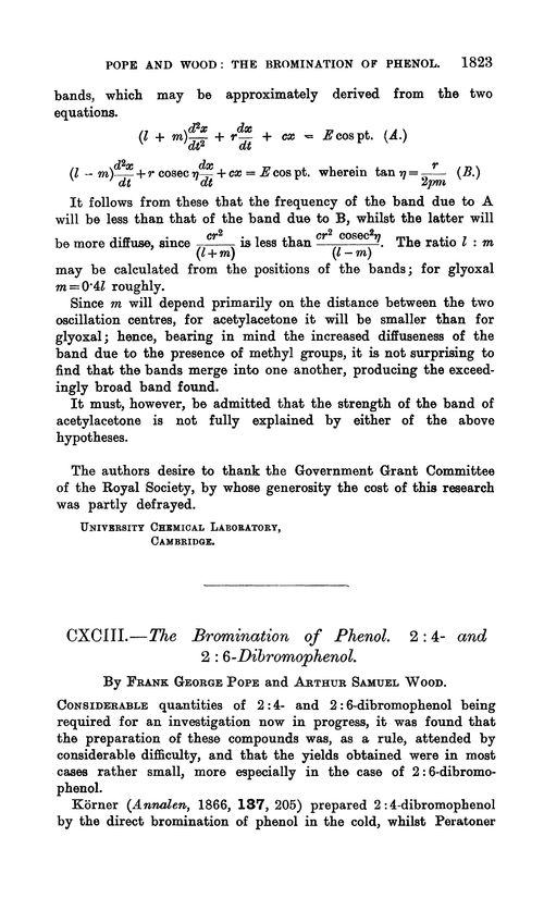 CXCIII.—The bromination of phenol. 2 : 4- and 2 : 6-dibromophenol