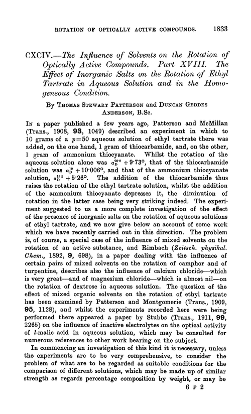 CXCIV.—The influence of solvents on the rotation of optically active compounds. Part XVIII. The effect of inorganic salts on the rotation of ethyl tartrate in aqueous solution and in the homogeneous condition