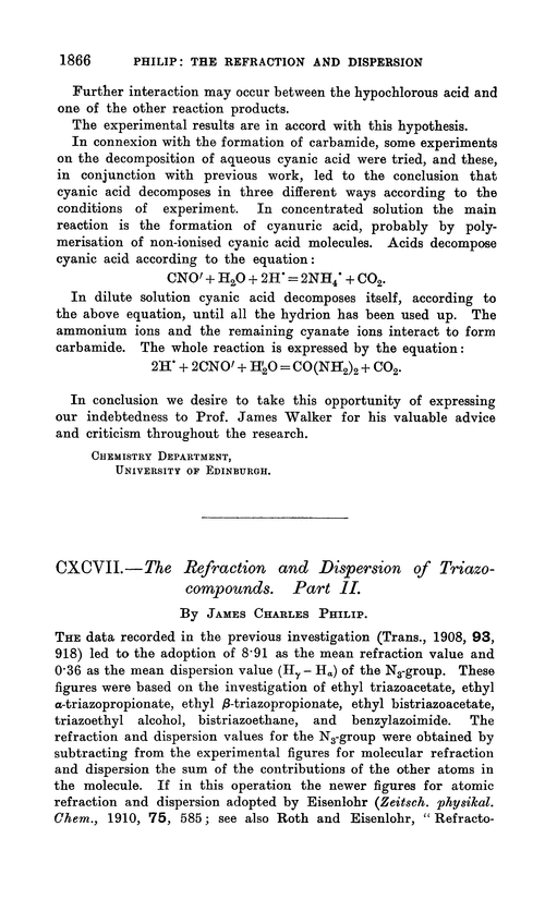 CXCVII.—The refraction and dispersion of triazocompounds. Part II