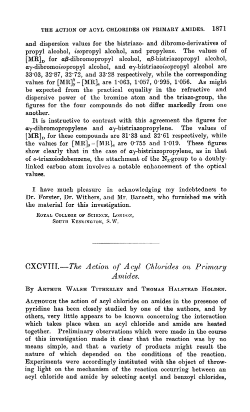 CXCVIII.—The action of acyl chlorides on primary amides