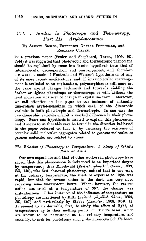 CCVII.—Studies in phototropy and thermotropy. Part III. Arylideneamines