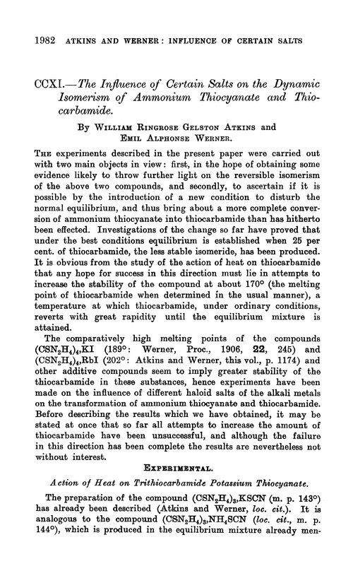 CCXI.—The influence of certain salts on the dynamic isomerism of ammonium thiocyanate and thiocarbamide