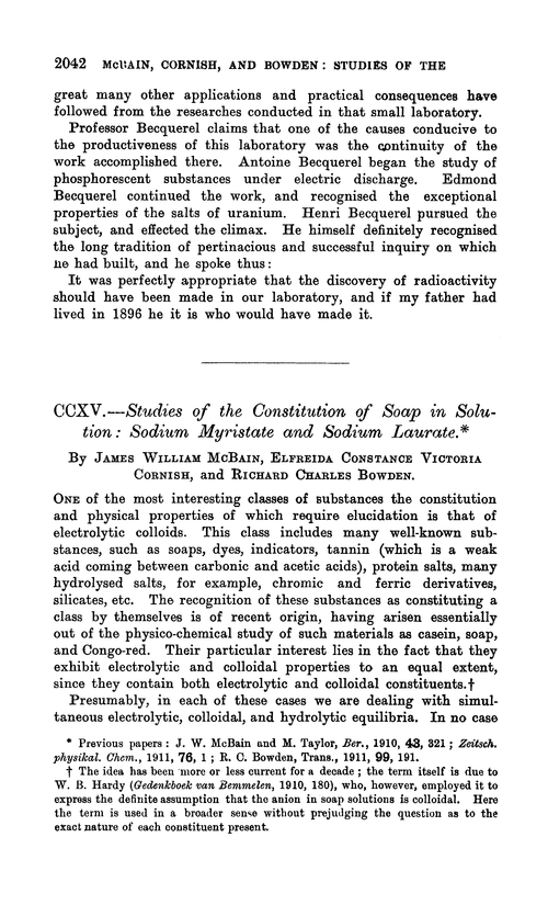 CCXV.—Studies of the constitution of soap in solution: sodium myristate and sodium laurate