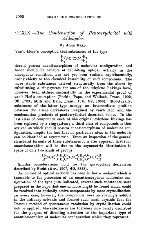 CCXIX.—The condensation of pentaerythritol with aldehydes