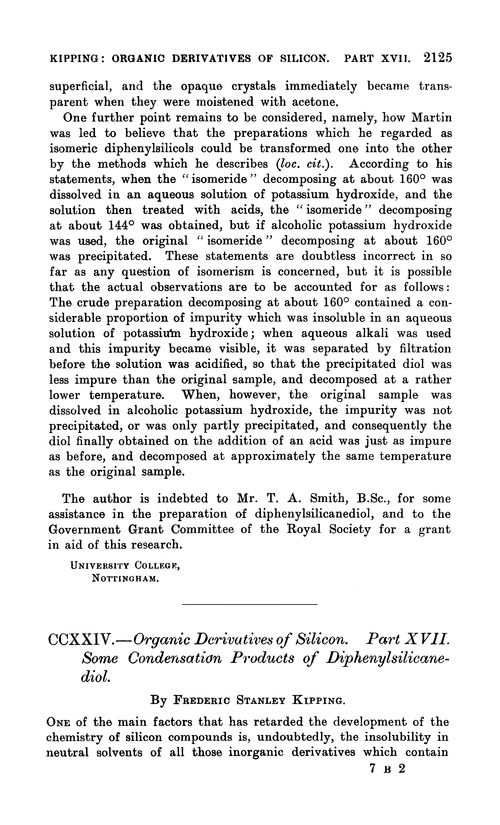 CCXXIV.—Organic derivatives of silicon. Part XVII. Some condensation products of diphenylsilicanediol