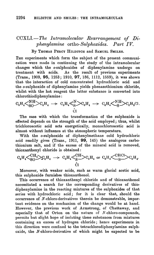 CCXLI.—The intramolecular rearrangement of diphenylamine ortho-sulphoxides. Part IV