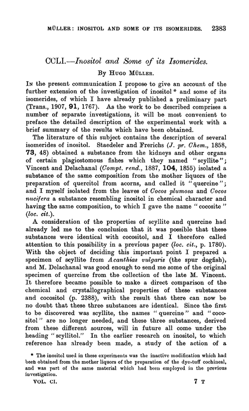 CCLI.—Inositol and some of its isomerides