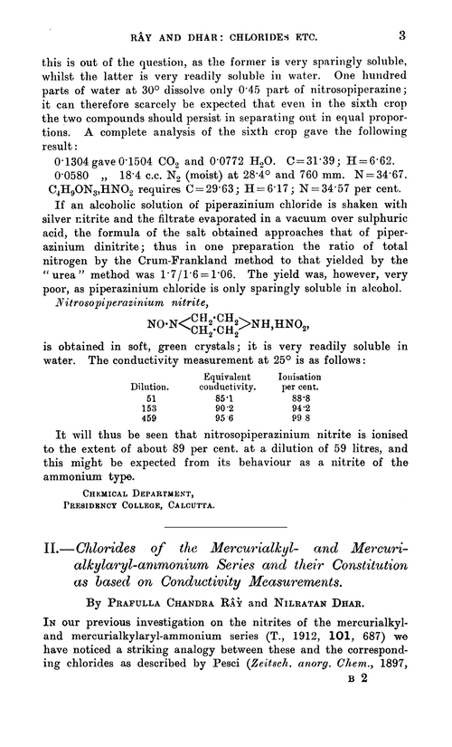 II.—Chlorides of the mercurialkyl- and mercurialkylaryl-ammonium series and their constitution as based on conductivity measurements