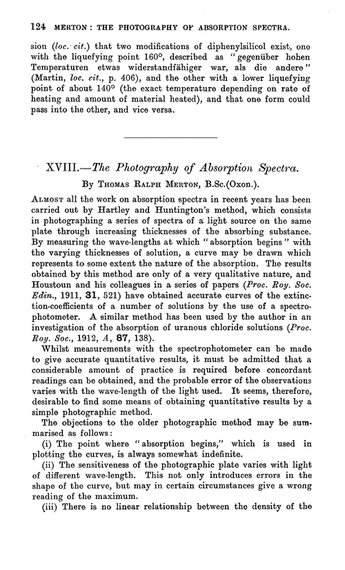 XVIII.—The photography of absorption spectra