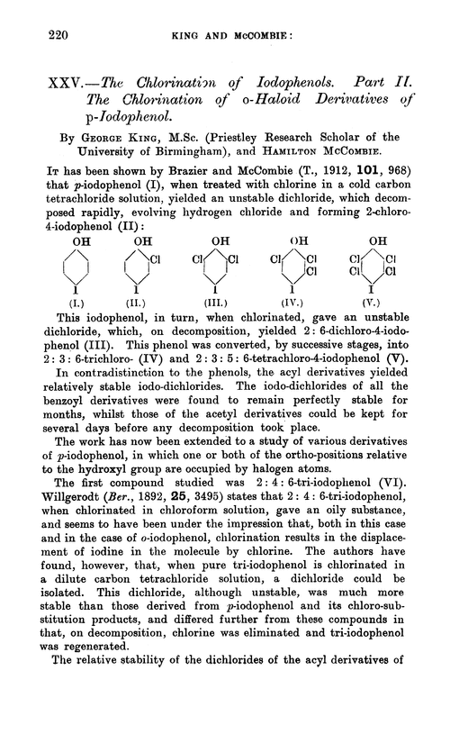 XXV.—The chlorination of iodophenols. Part II. The chlorination of o-haloid derivatives of p-iodophenol