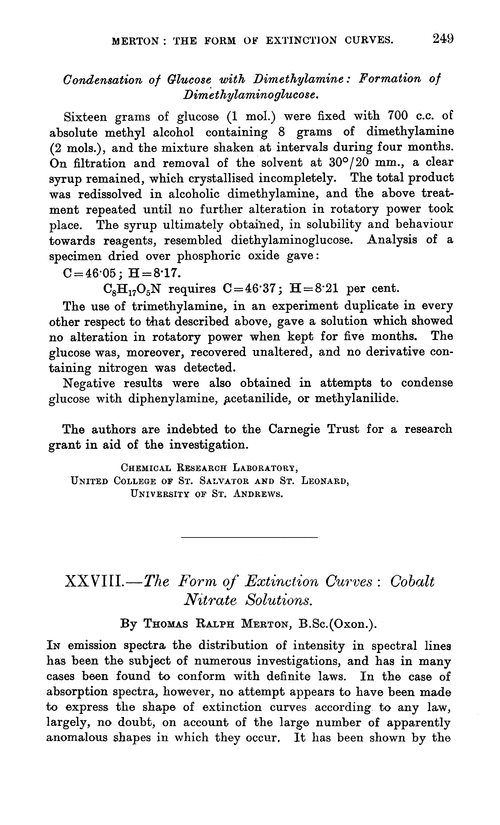 XXVIII.—The form of extinction curves: cobalt nitrate solutions